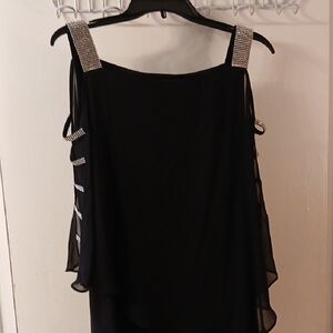 MSK Black Cold Shoulder Top with Silver Accents